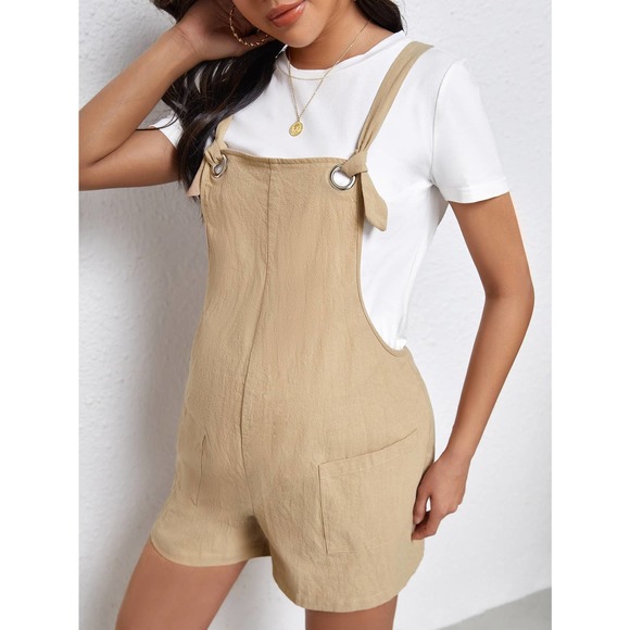 Maternity black Knot Detail Patch Pocket Overall Romper without Tee - Picture 9 of 11